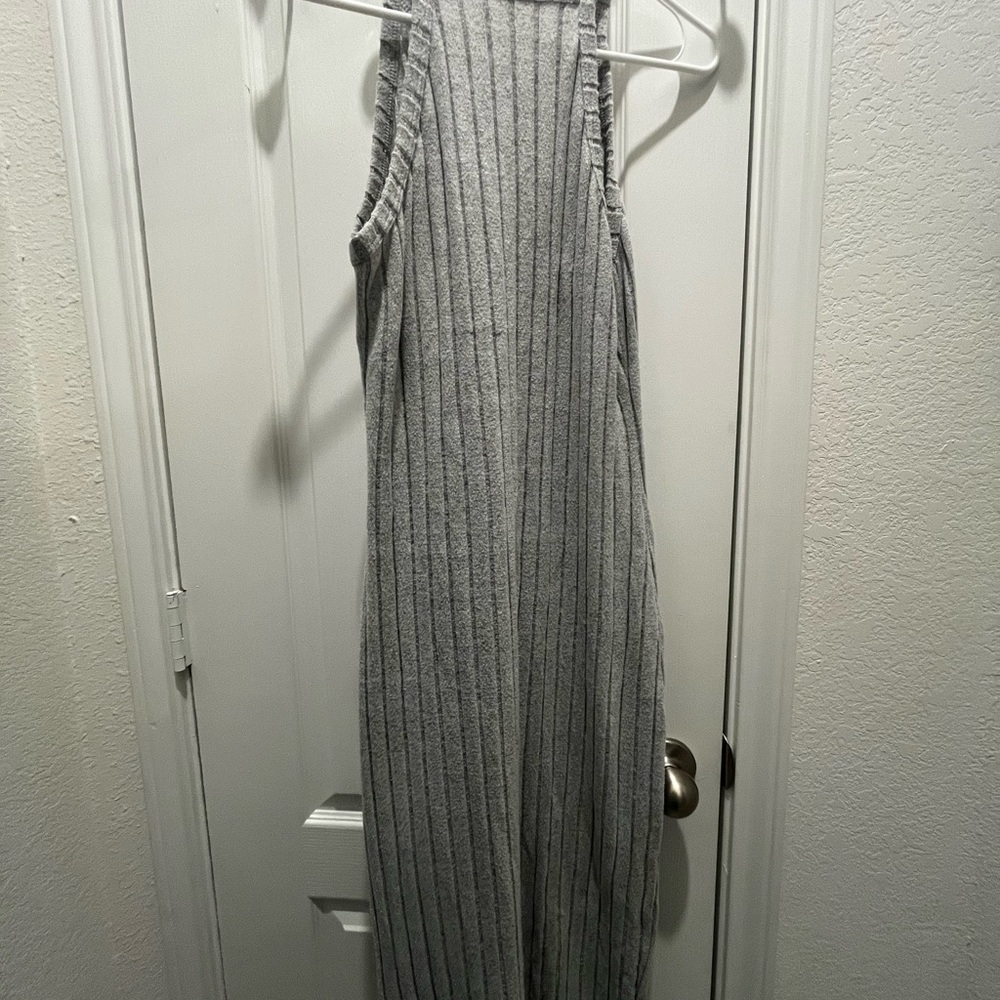 Gray Ribbed Sleeveless Jumpsuit